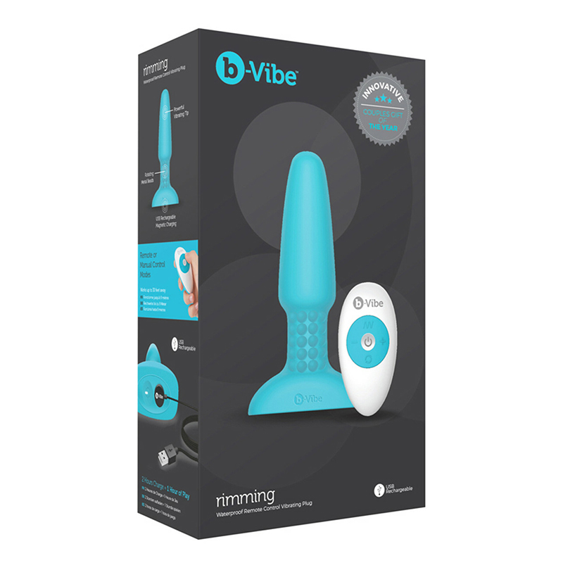 B-VIBE RIMMING RECHARGEABLE REMOTE-CONTROLLED VIBRATING SILICONE ANAL PLUG WITH ROTATING BEADS TEAL