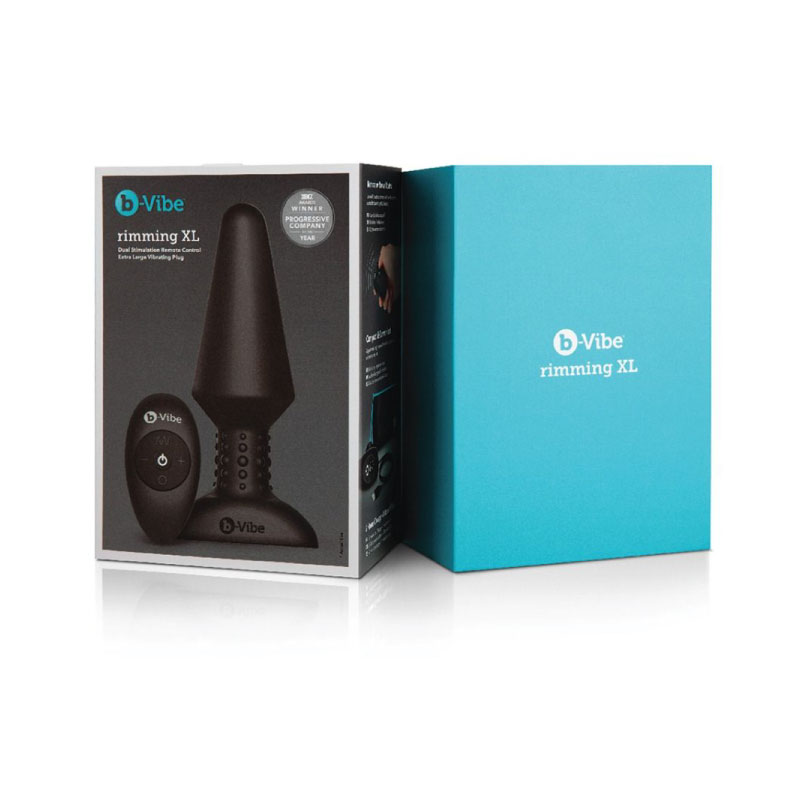 B-VIBE RIMMING XL RECHARGEABLE REMOTE-CONTROLLED VIBRATING SILICONE ANAL PLUG WITH ROTATING BEADS BLACK