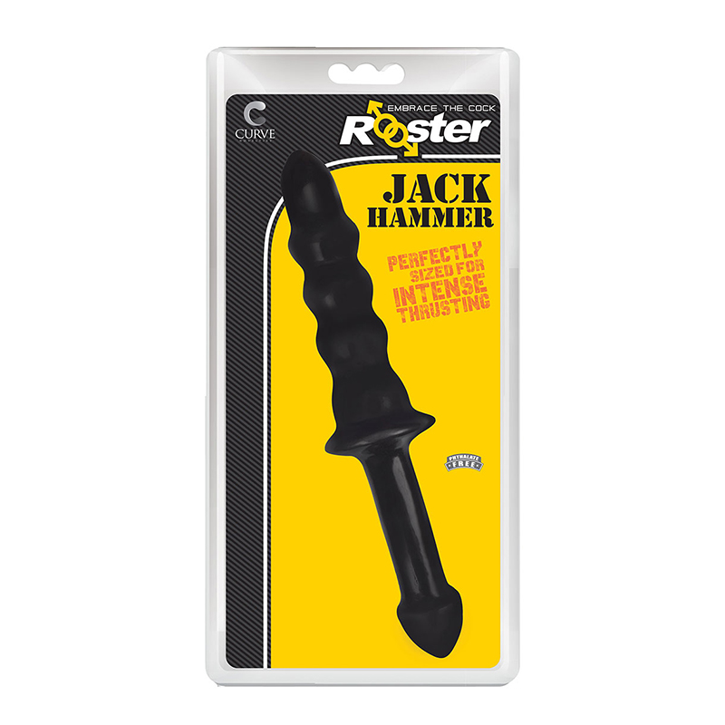 CURVE TOYS ROOSTER JACKHAMMER 10.5 IN. RIPPLED DILDO WITH INSERTABLE HANDLE BLACK