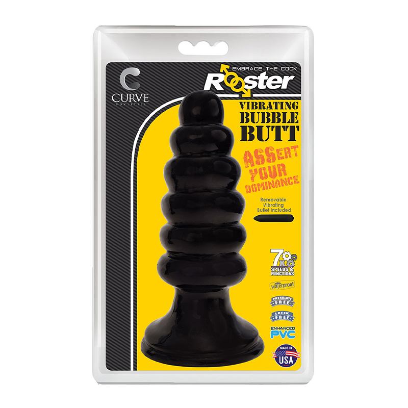 CURVE TOYS ROOSTER VIBRATING BUBBLE BUTT RIBBED ANAL PLUG BLACK