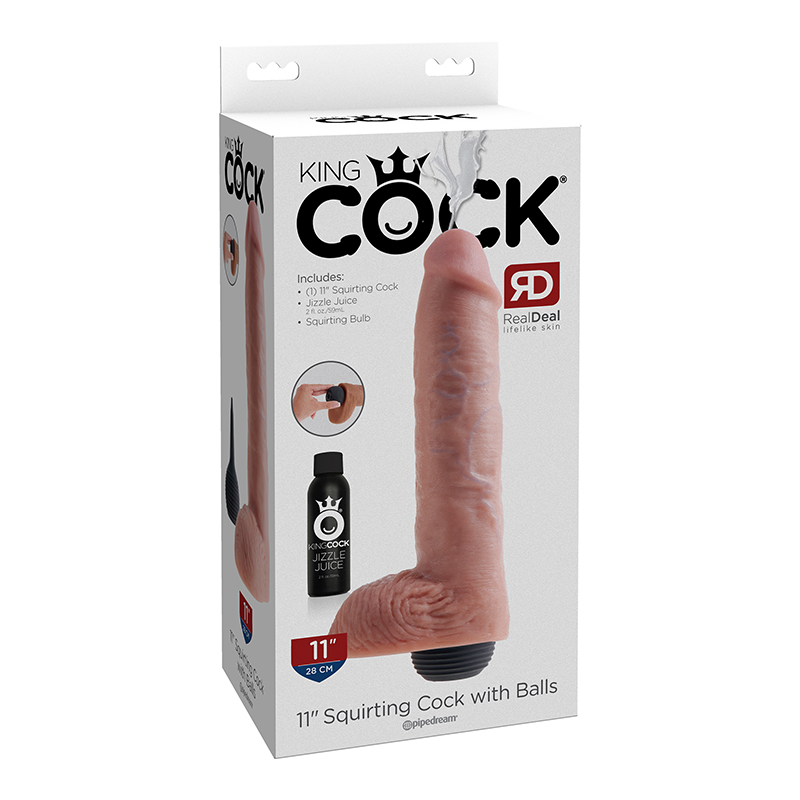 PIPEDREAM KING COCK 11 IN. SQUIRTING COCK WITH BALLS REALISTIC DILDO BEIGE